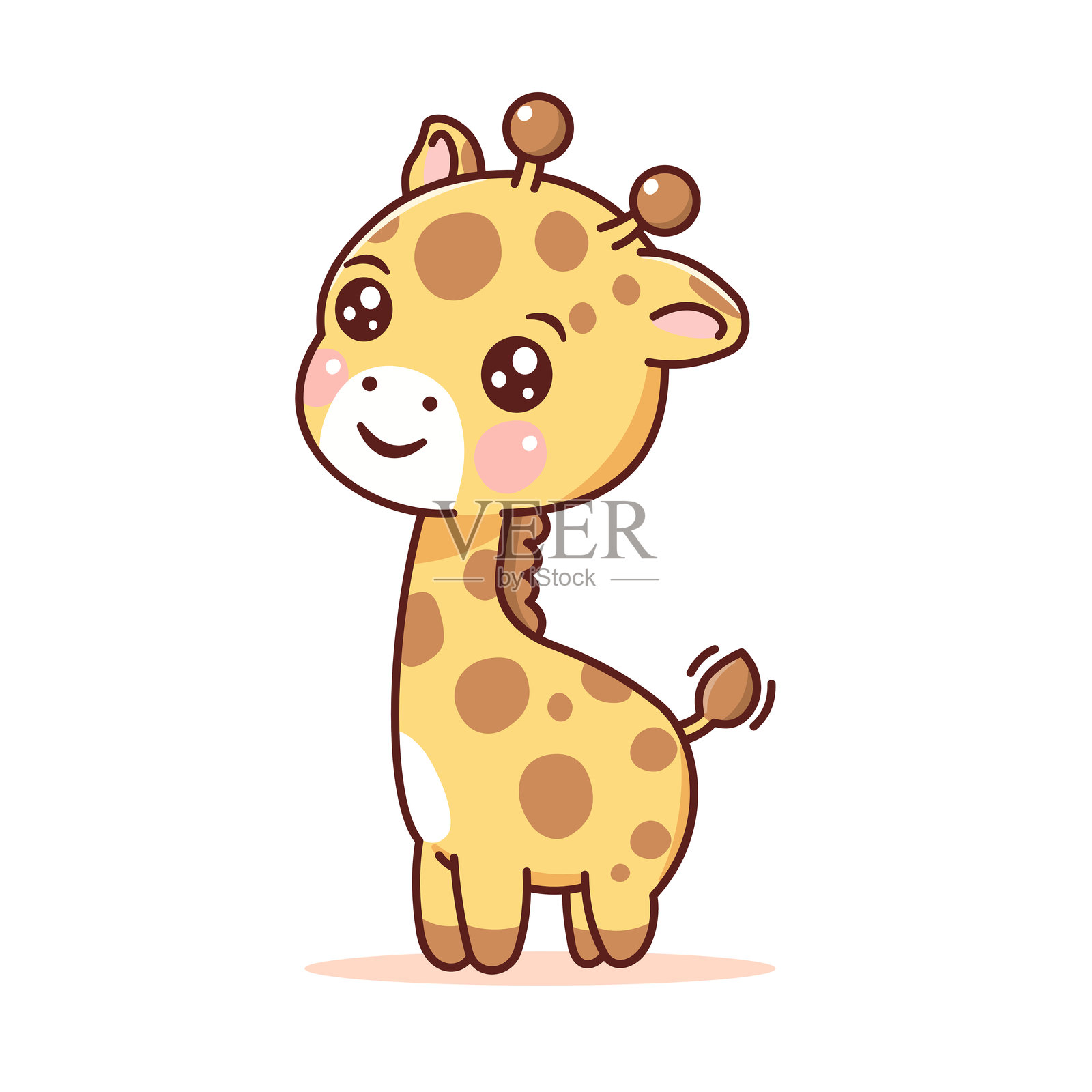 可爱的卡通风格小长颈鹿插图，背景为白色。插画图片素材