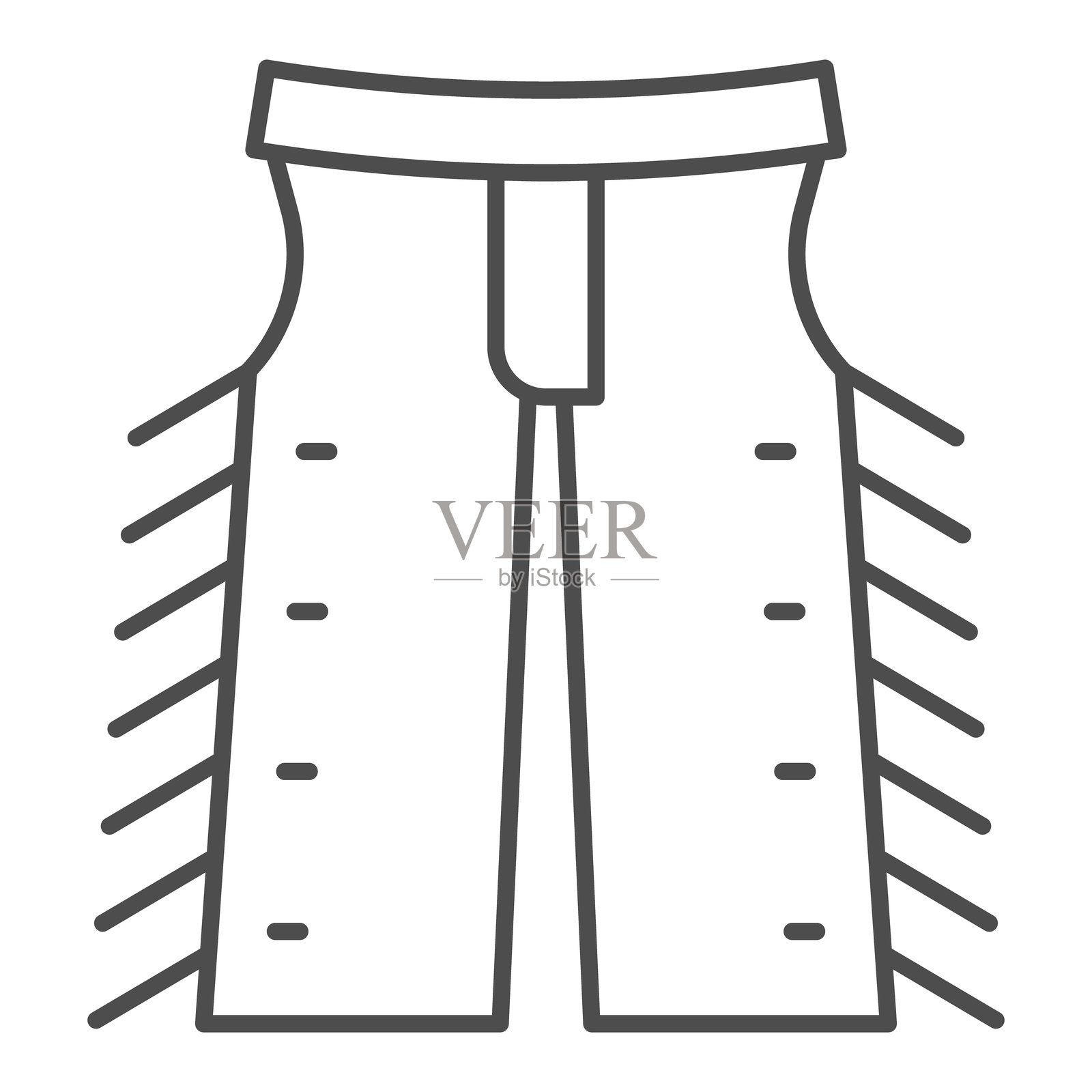 牛仔裤细线图标，西部沙漠服装概念。矢量图形。白色背景上的美式牛仔裤标志，适用于移动或网页设计的轮廓风格图标。插画图片素材