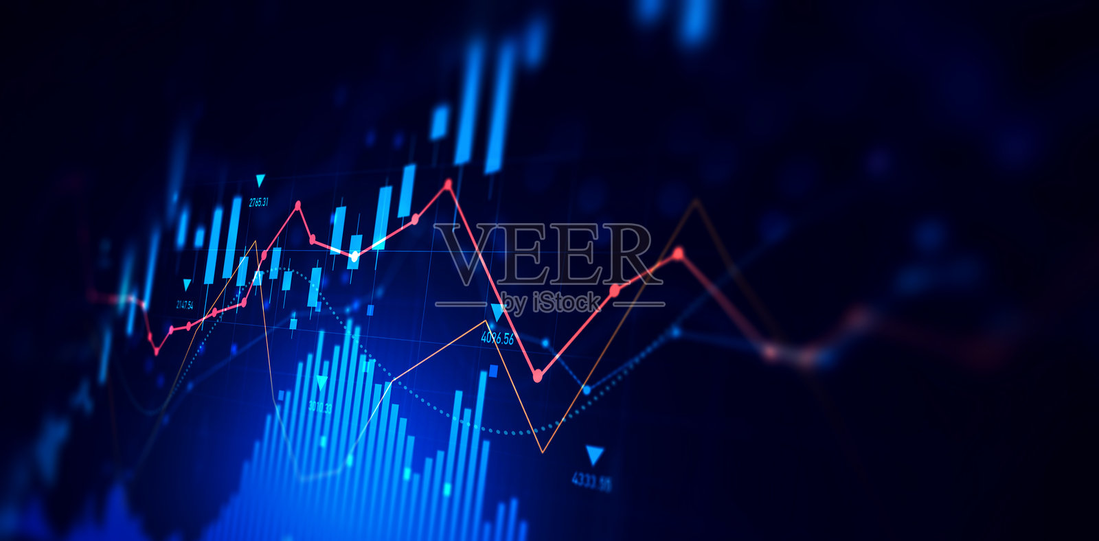 投资金融图表，股票市场商业和交易金融增长图。插画图片素材