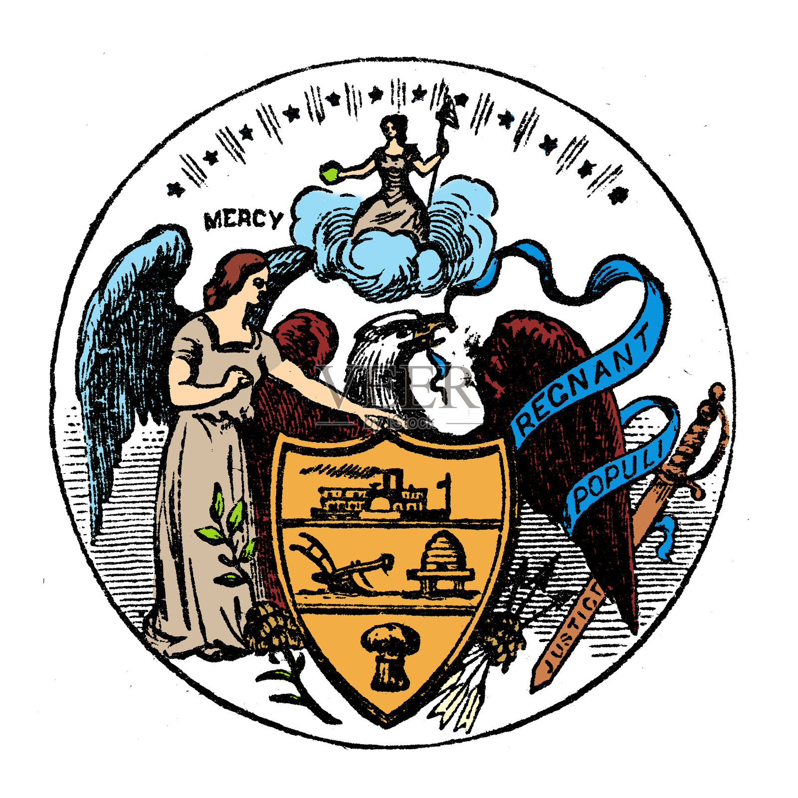 美国各州印章（1899年）：阿肯色州插画图片素材