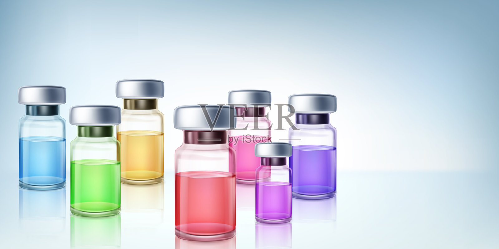 五颜六色的液体小瓶。插画图片素材