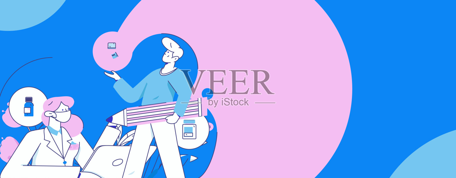 医务人员抗击疫情的扁平矢量概念手绘插图插画图片素材