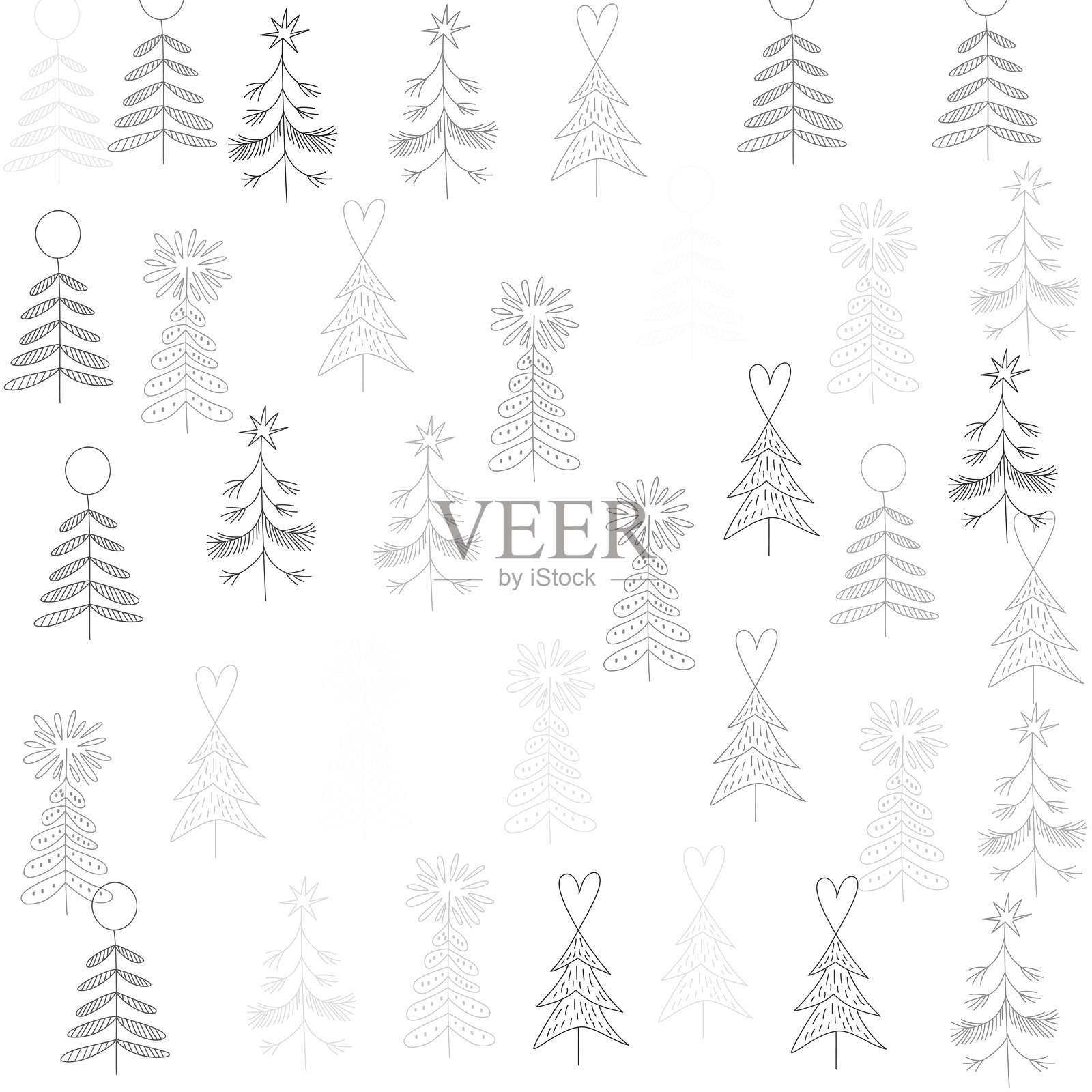 极简线条圣诞树插画图片素材