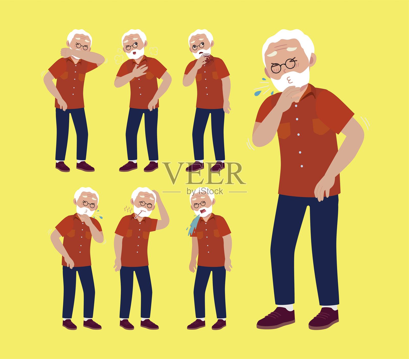 不同症状的生病老人插画图片素材