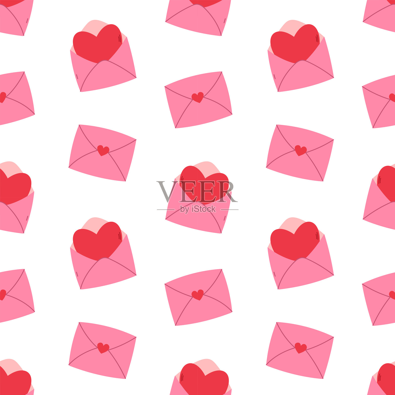 爱心图案的情书无缝图案。情人节概念。平面矢量插图插画图片素材