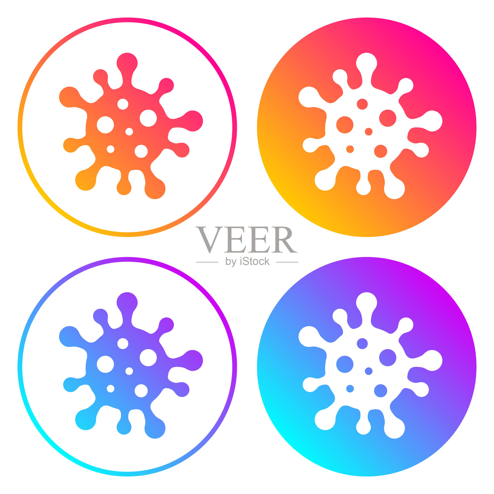 冠状病毒细胞（COVID-19）。带有渐变色的圆形图标插画图片素材