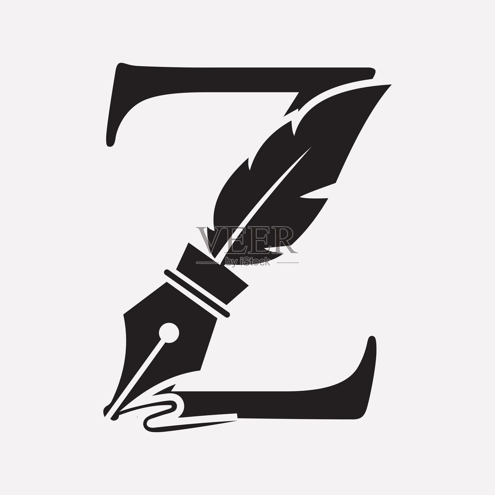 字母Z上的初始羽毛标志概念，带有墨水符号，适用于律师事务所和律师标志插画图片素材