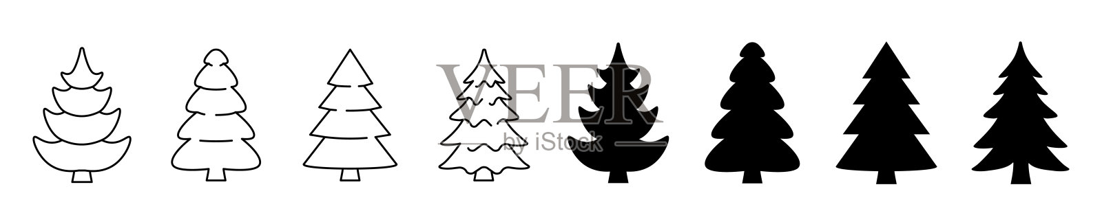 松树图标。松树图标集。插画图片素材