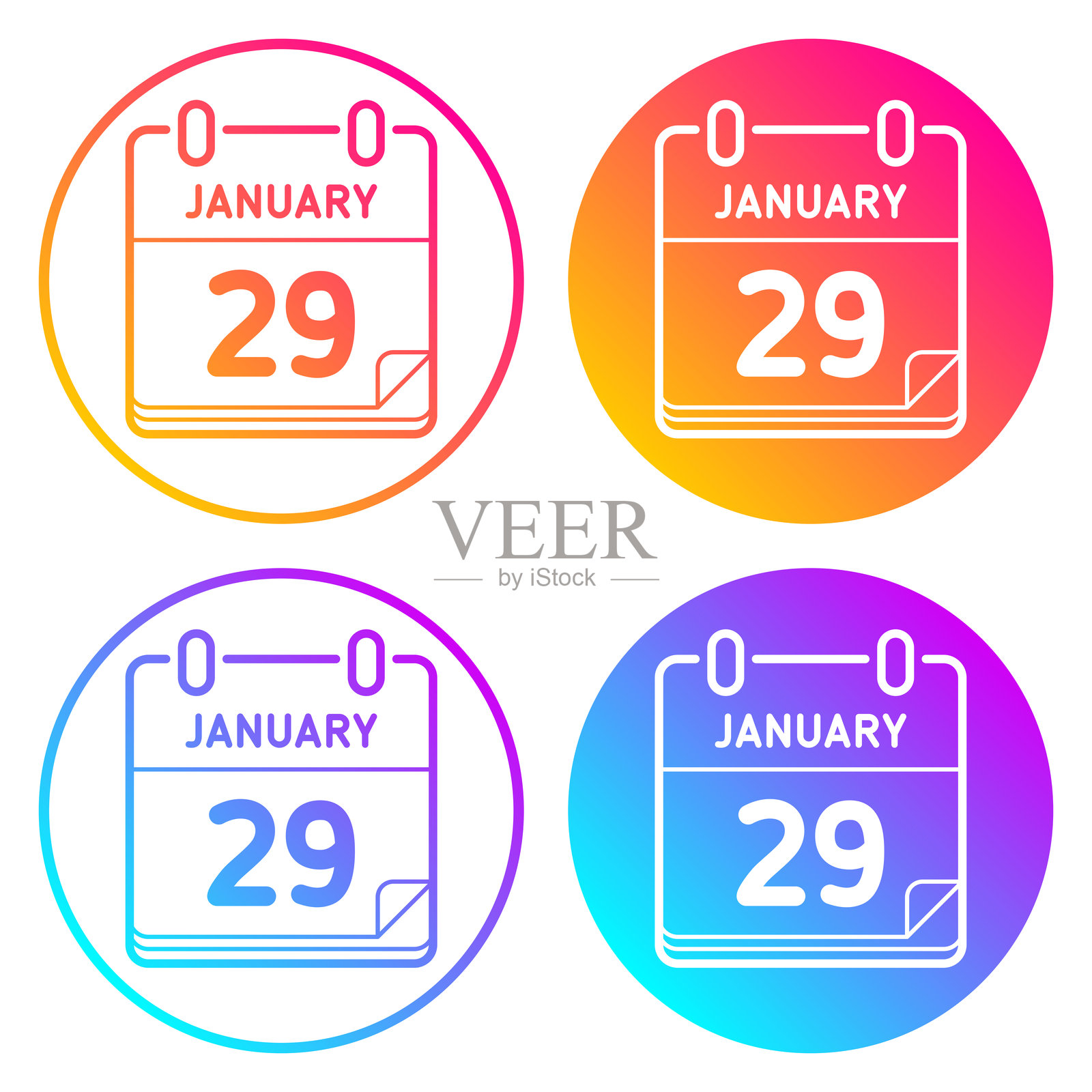 1月29日。带有颜色渐变的圆形图标插画图片素材