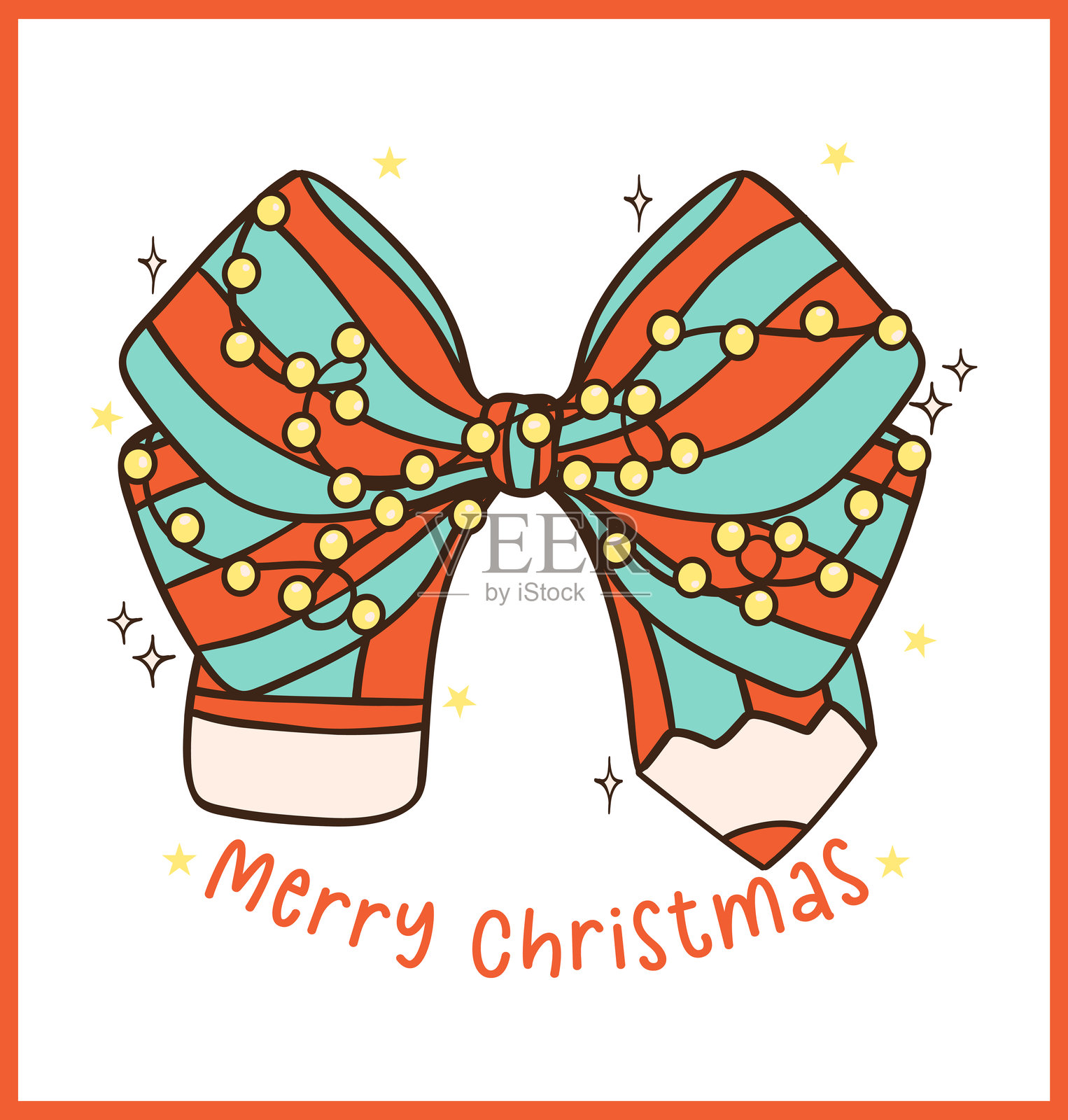 节日气氛的手绘卡通涂鸦，蝴蝶结形状的调皮圣诞铅笔插画图片素材