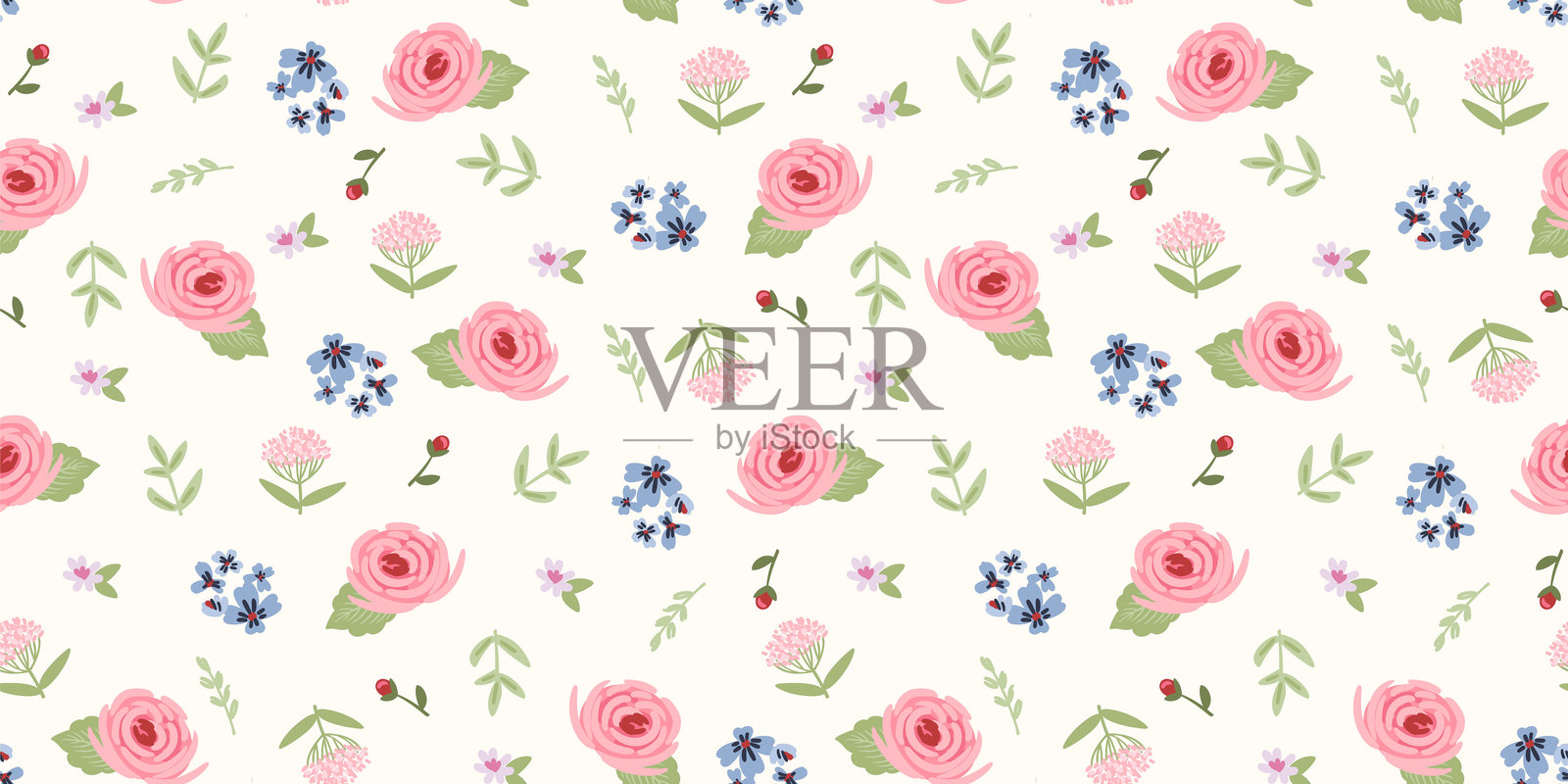 精致的花卉无缝图案。适用于纸张、封面、面料、室内装饰等的矢量设计。插画图片素材
