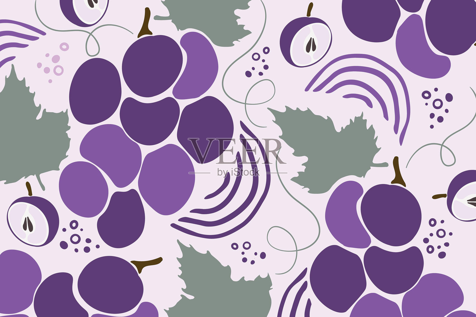 甜美简单的葡萄扁平设计图案插画图片素材