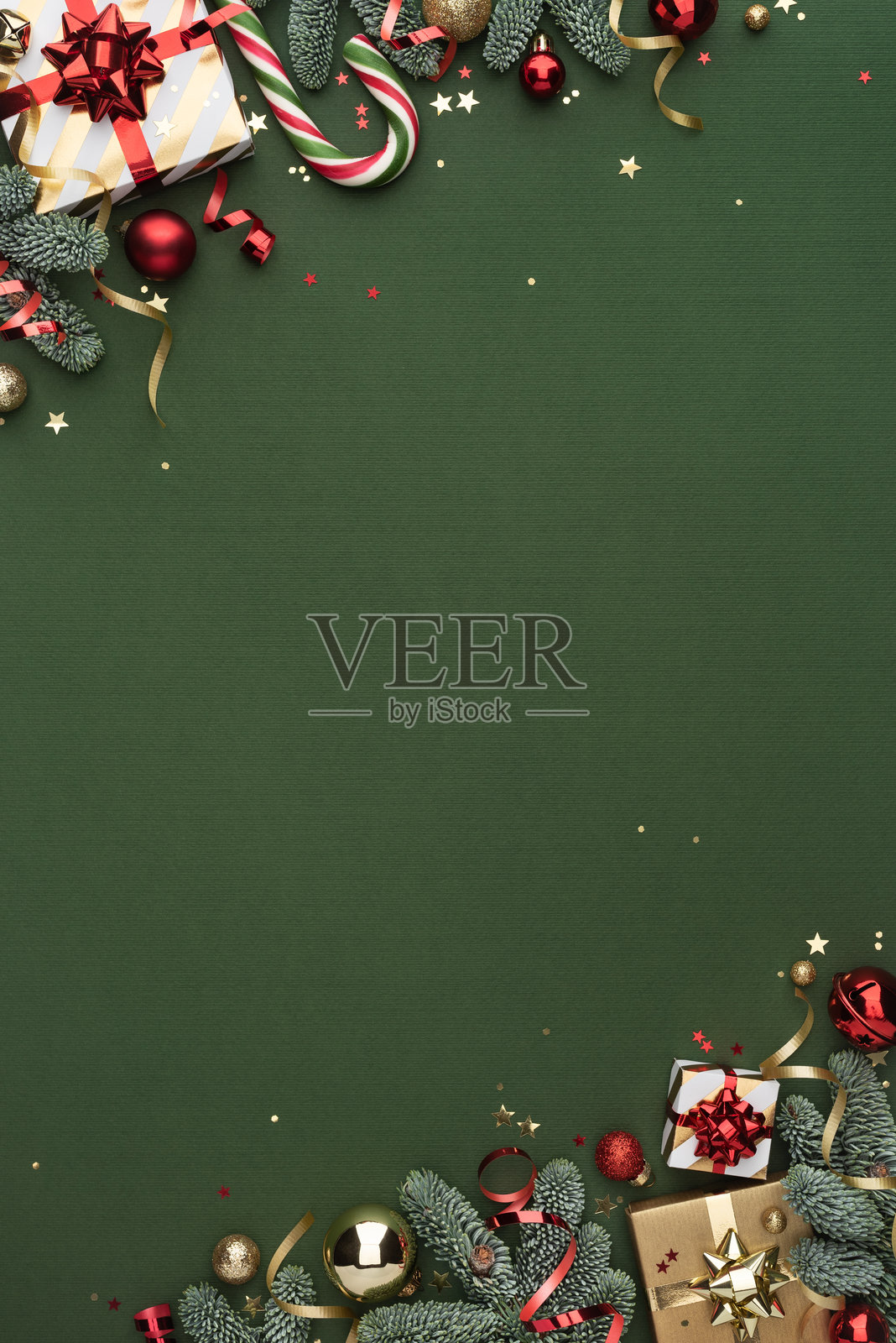 绿色背景与圣诞装饰边框照片摄影图片