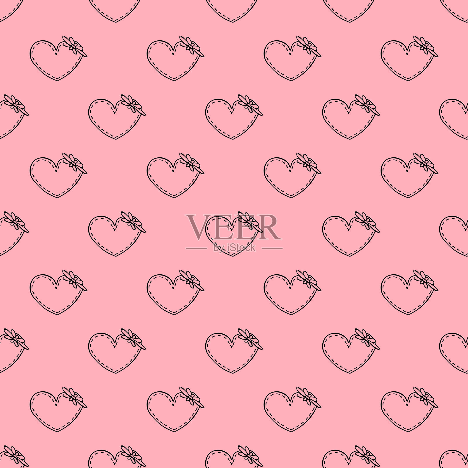 无缝图案，手绘心形涂鸦，适用于装饰印刷、包装纸、贺卡和面料插画图片素材