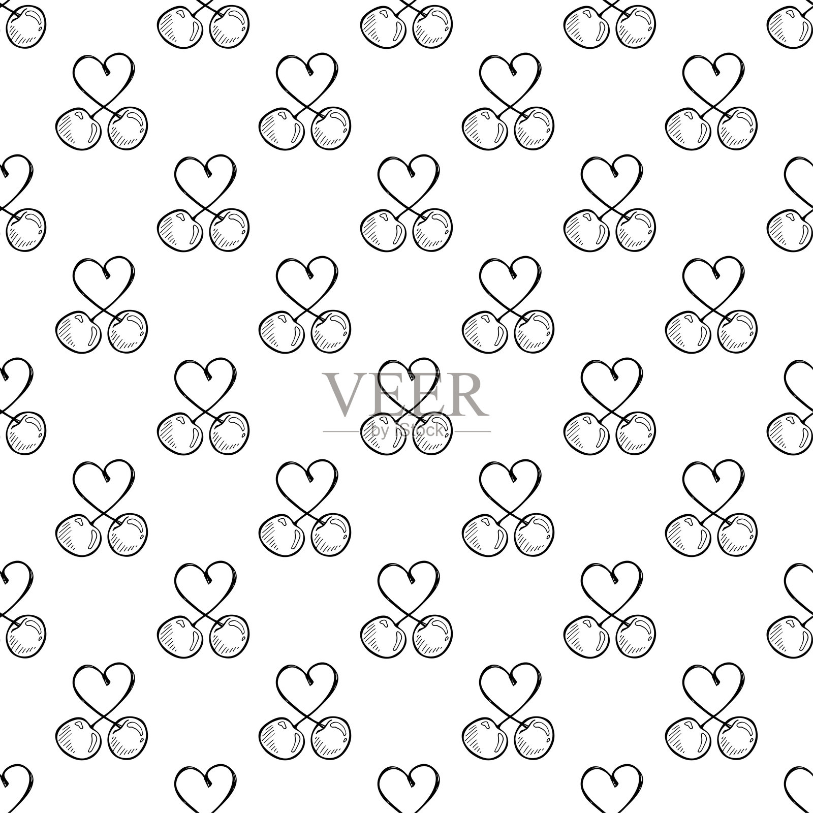 樱桃涂鸦的无缝图案，适用于装饰印刷、包装纸、贺卡、墙纸和面料插画图片素材