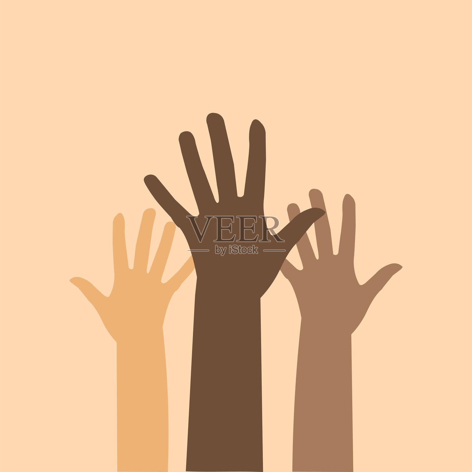五彩缤纷的举手。多样性的概念。插图插画图片素材