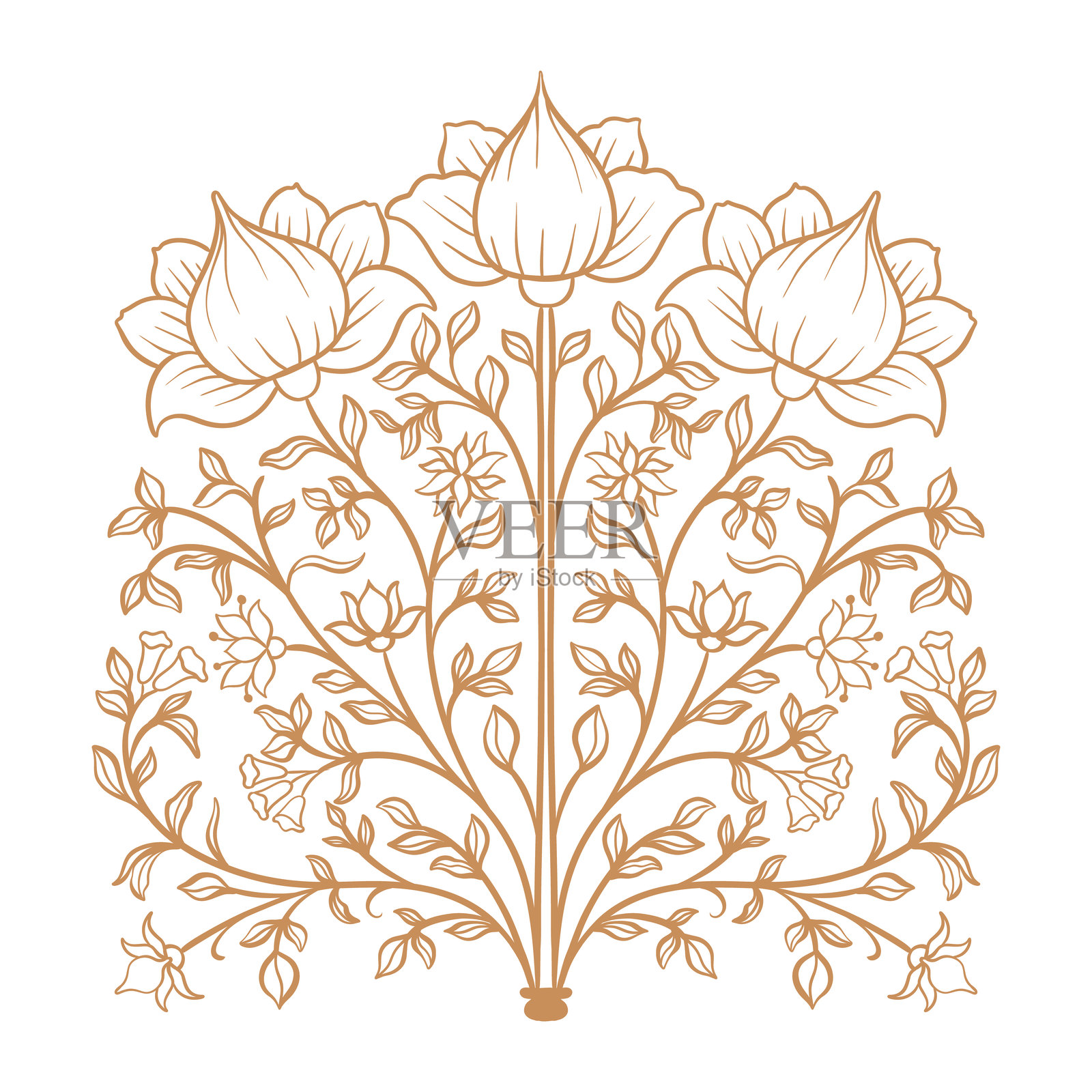 莫卧儿装饰性花卉图案。复古复杂的传统莫卧儿风格，带有花朵和叶子。插画图片素材