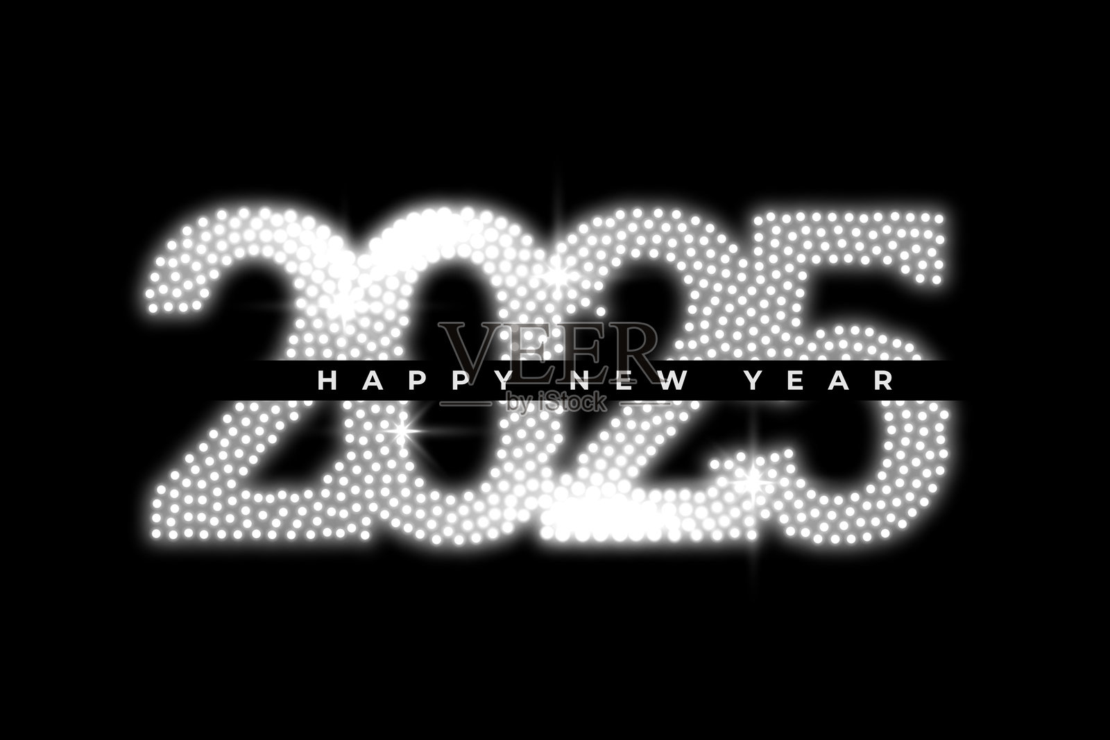 银色闪耀的2025新年黑色背景插画图片素材