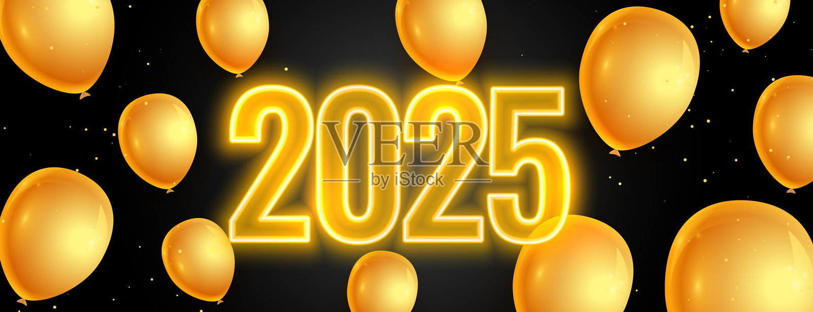 霓虹风格的2025新年节日横幅，带有文本空间插画图片素材