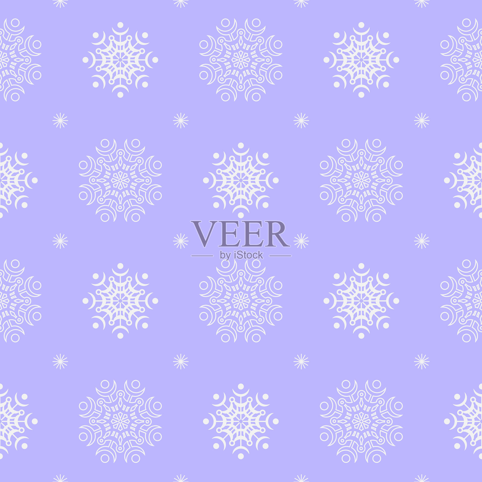 淡紫色背景上的白色雪花无缝图案。插画图片素材