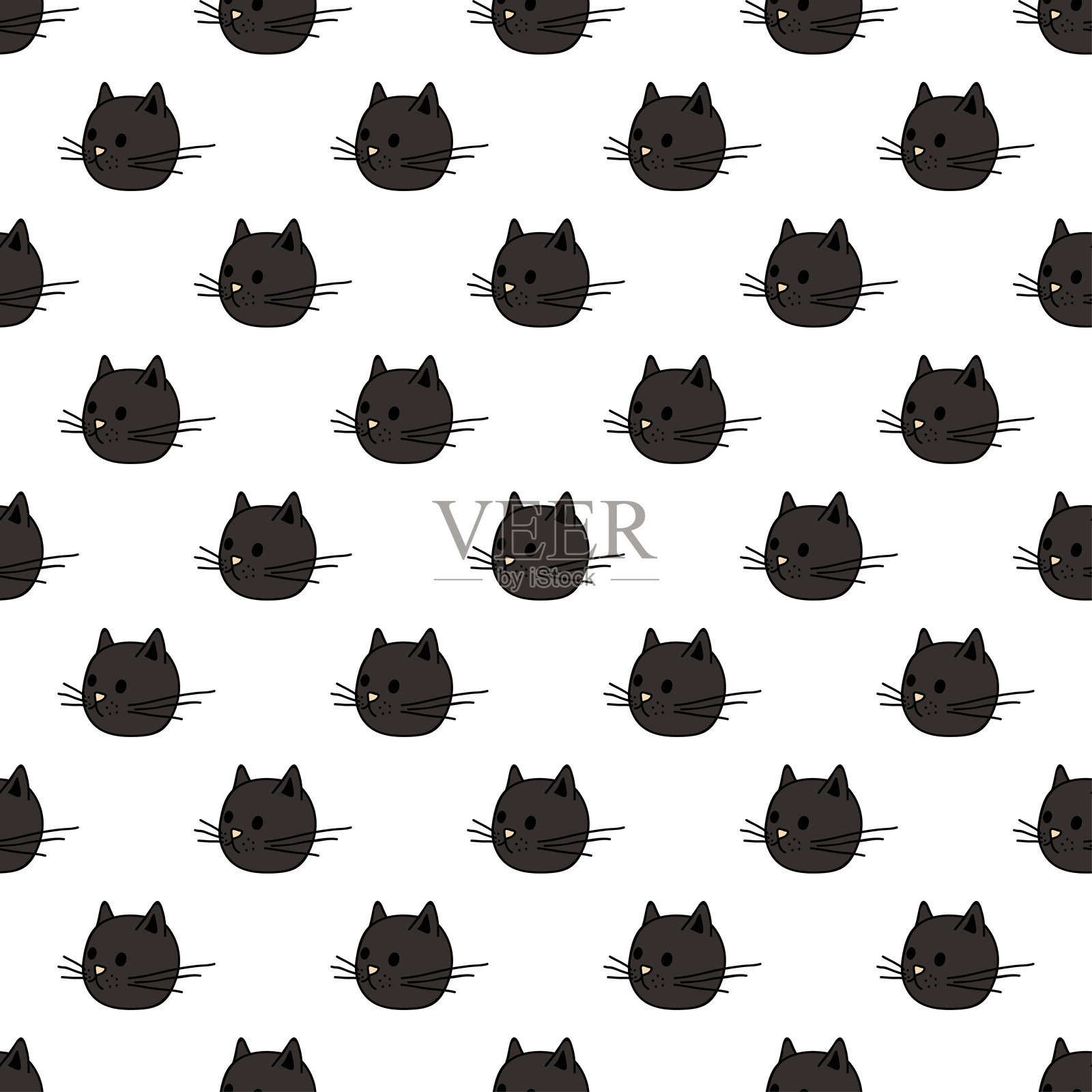 猫咪嘴部涂鸦的无缝图案，适用于装饰印刷、包装纸、贺卡、墙纸和面料。插画图片素材