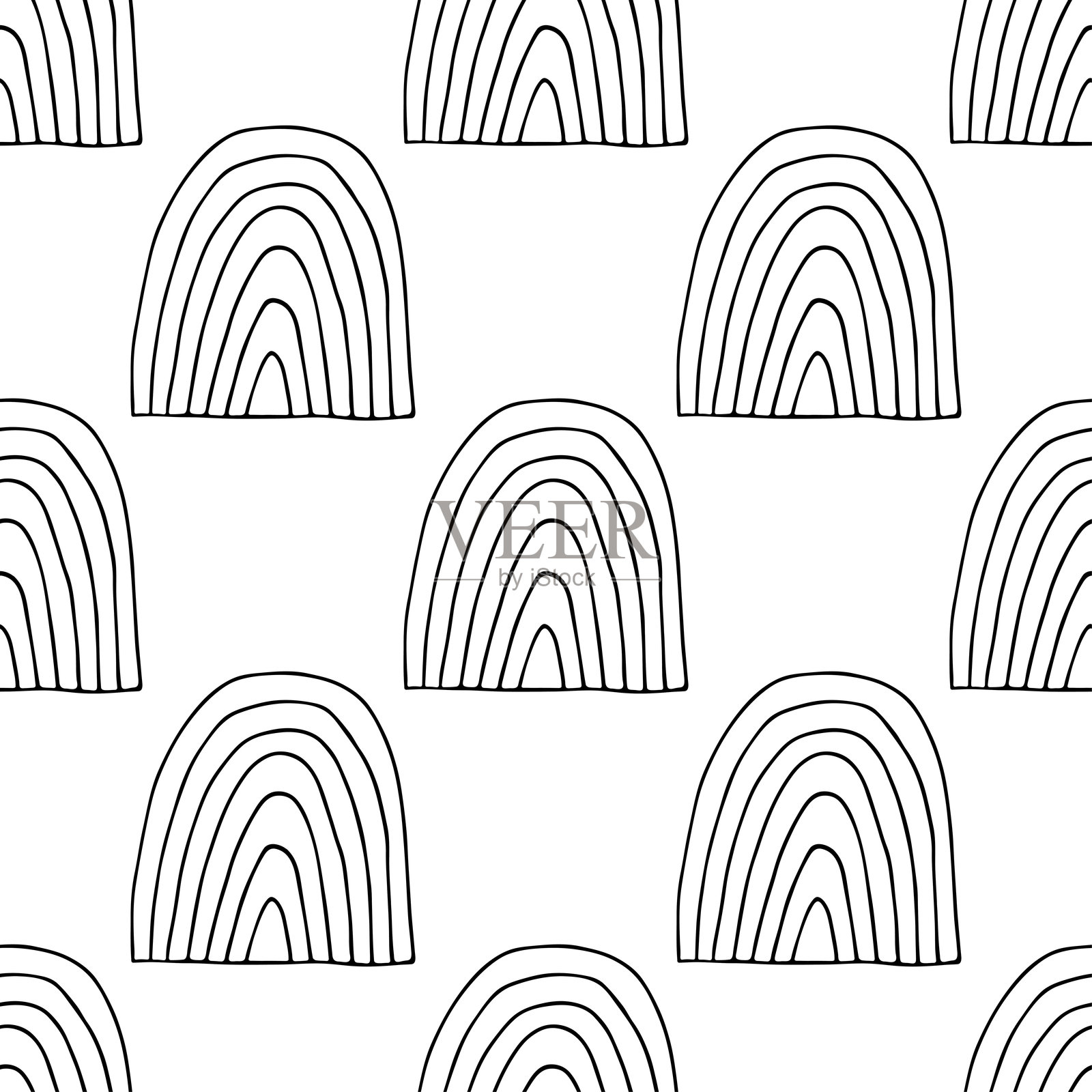 无缝彩虹涂鸦图案，适用于装饰印刷、包装纸、贺卡、墙纸和面料插画图片素材