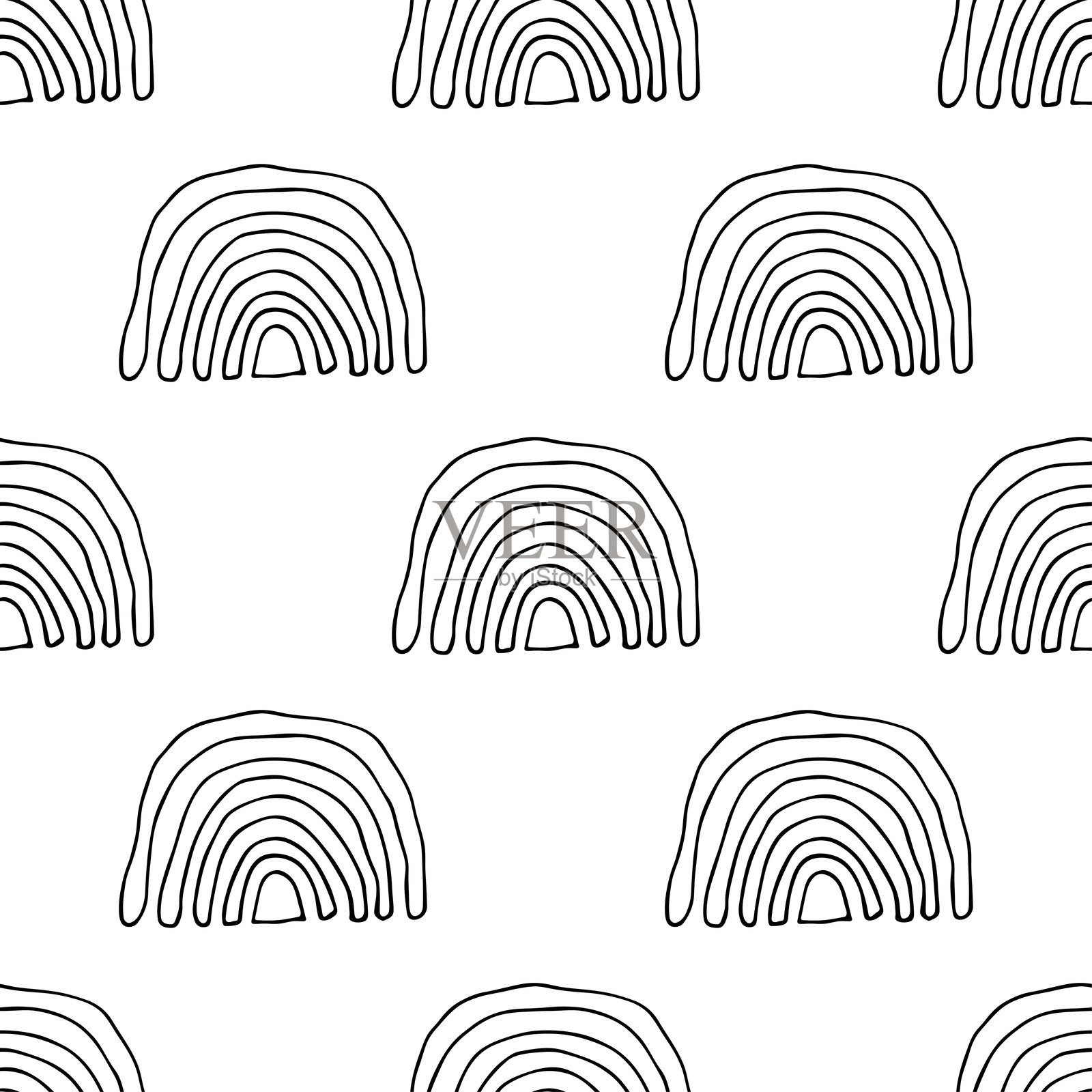无缝彩虹涂鸦图案，适用于装饰印刷、包装纸、贺卡、墙纸和面料插画图片素材