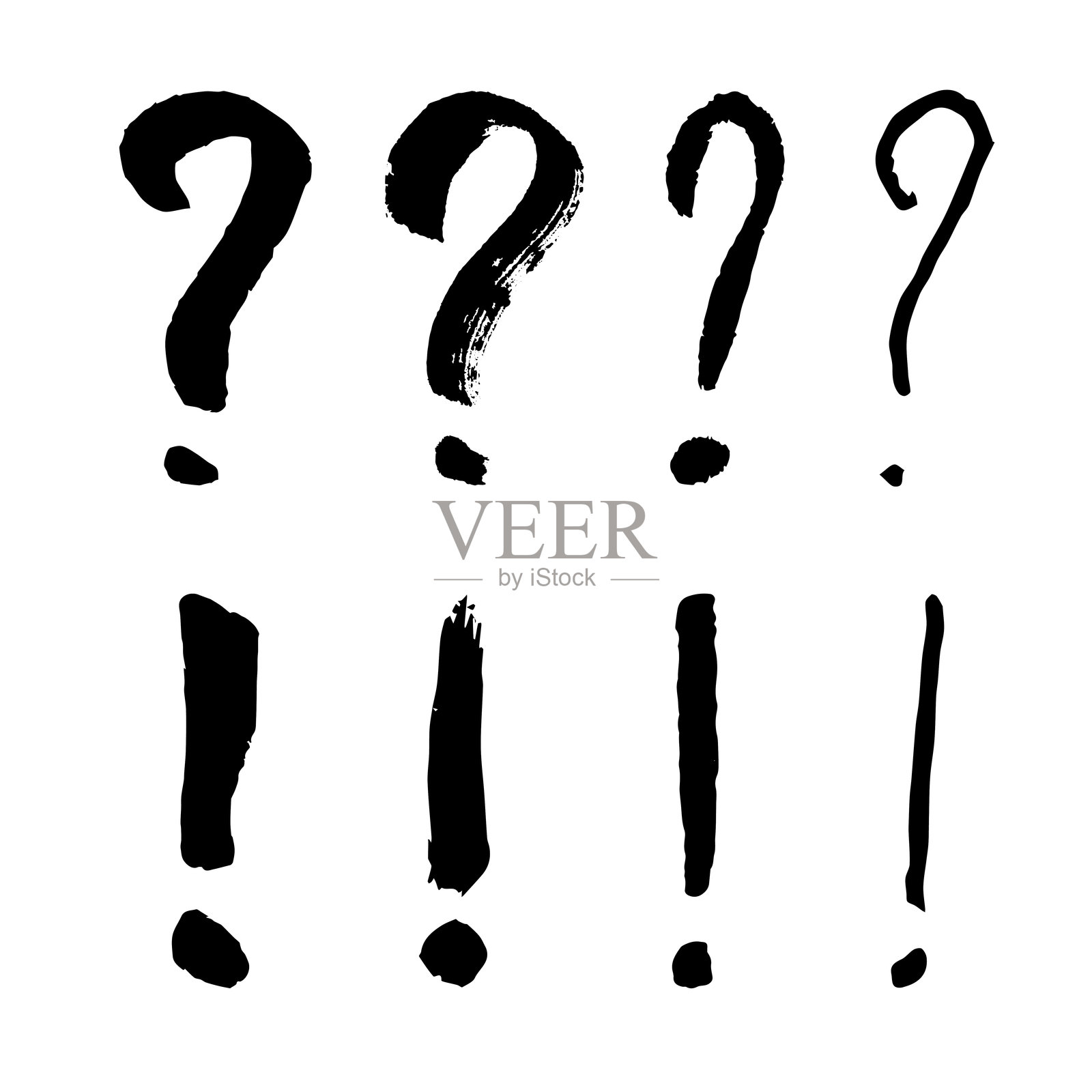 手绘墨水风格的问号和感叹号插图，设计元素。插画图片素材