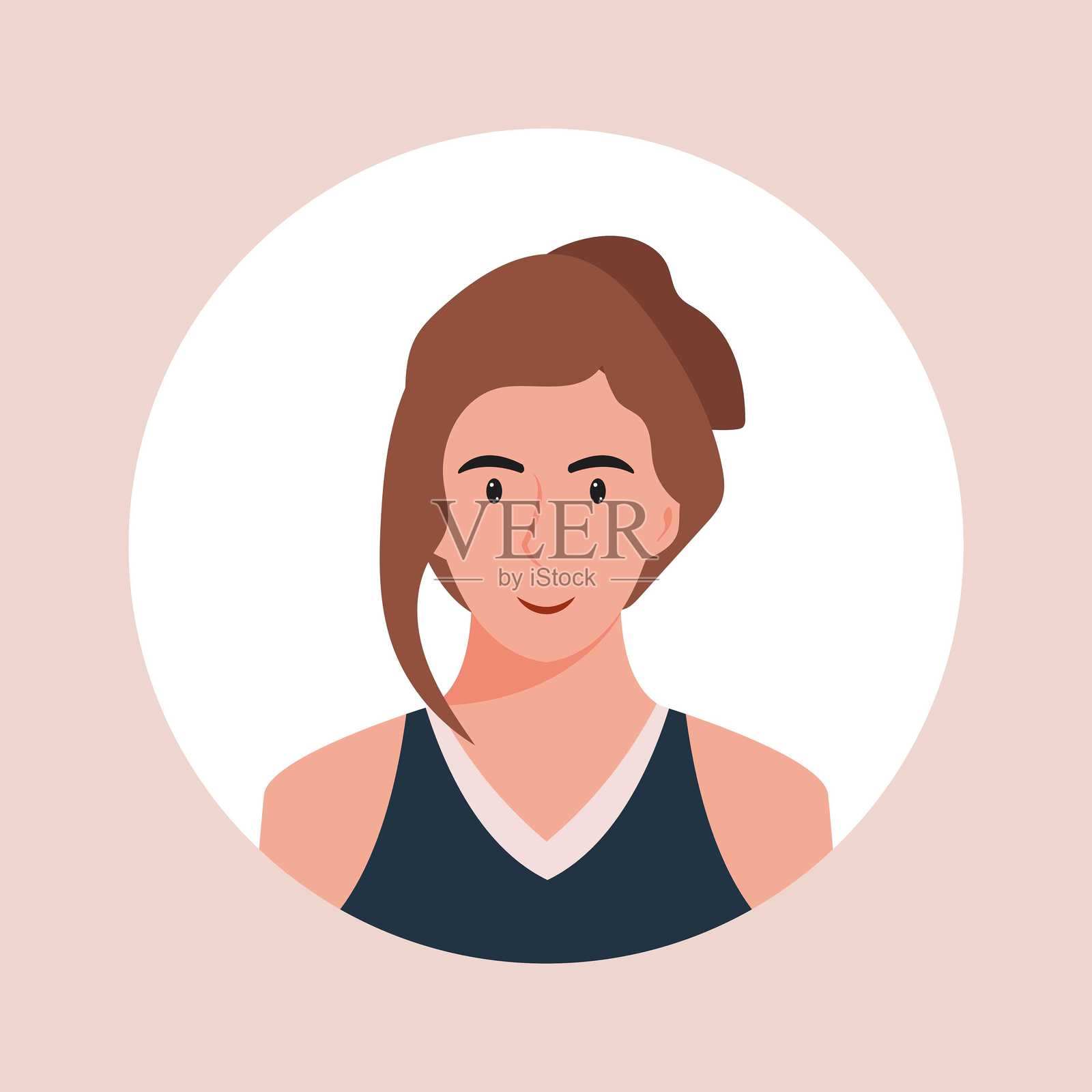 用不同种族和发型的女性肖像圈出头像。用户配置文件的集合。圆形图标与快乐微笑的人。彩色平面矢量插图。插画图片素材