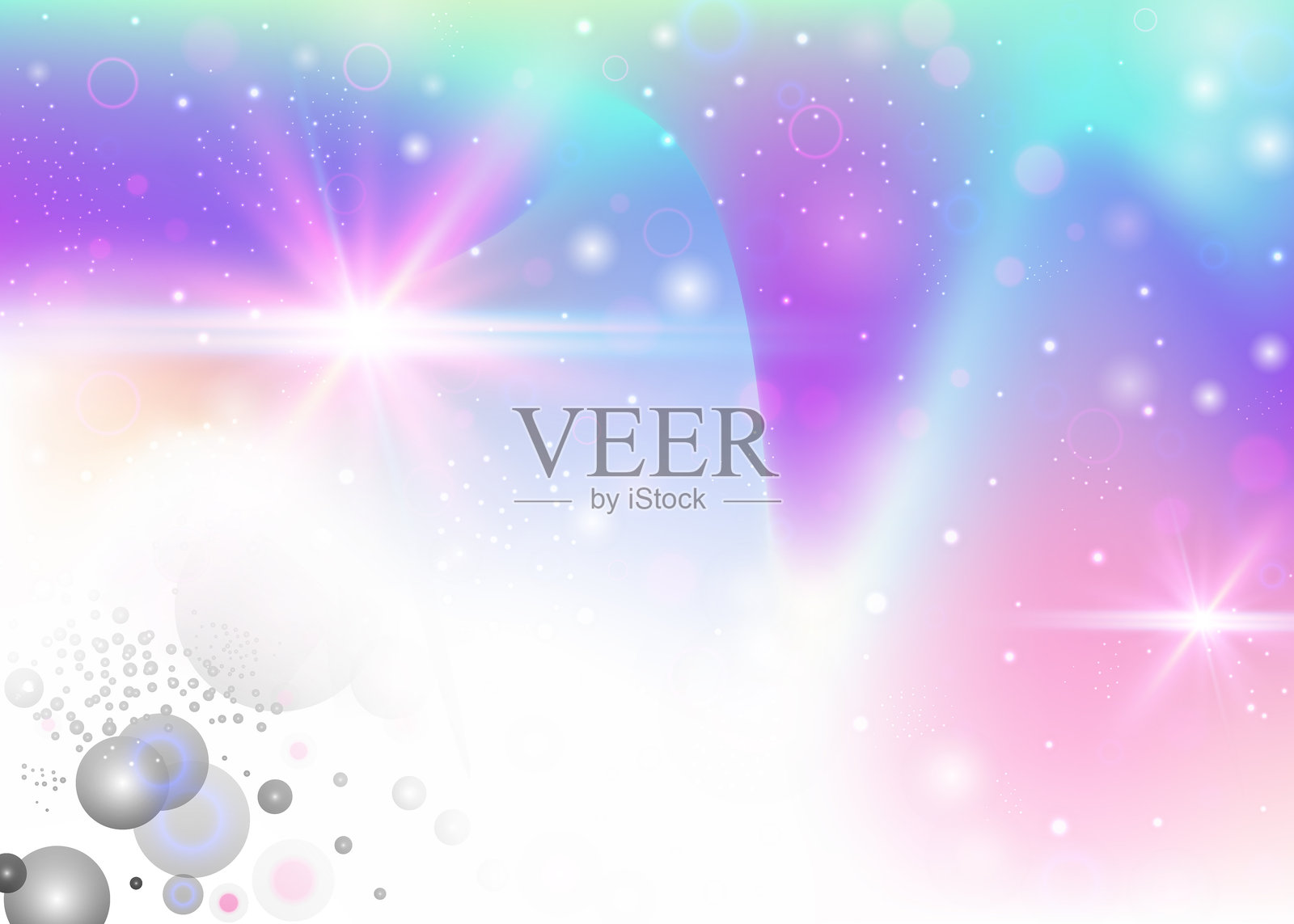 可爱渐变。粉色彩虹全息图。仙女邀请函。童话宇宙邀请。紫色宇宙图案。淡紫色背景。魔法背景。糖果可爱渐变。插画图片素材