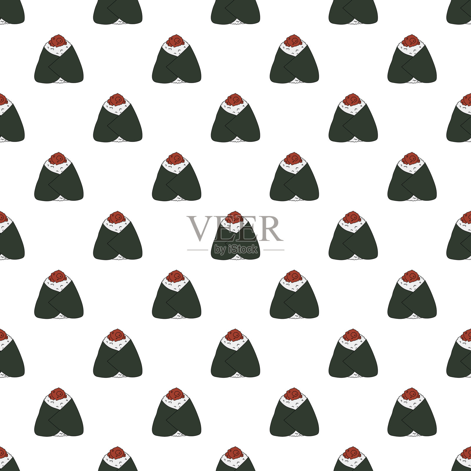 无缝图案的饭团，适用于装饰印刷、包装纸、菜单、墙纸和面料插画图片素材