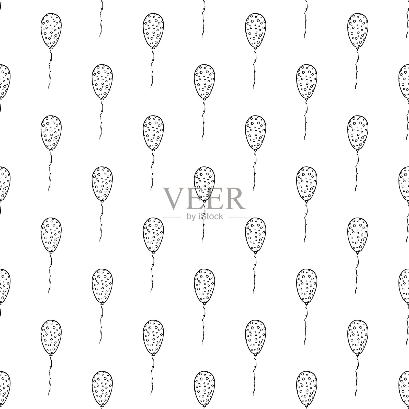 节日无缝图案，带有飞行气球涂鸦，适用于装饰印刷、包装纸、贺卡、墙纸和面料插画图片素材