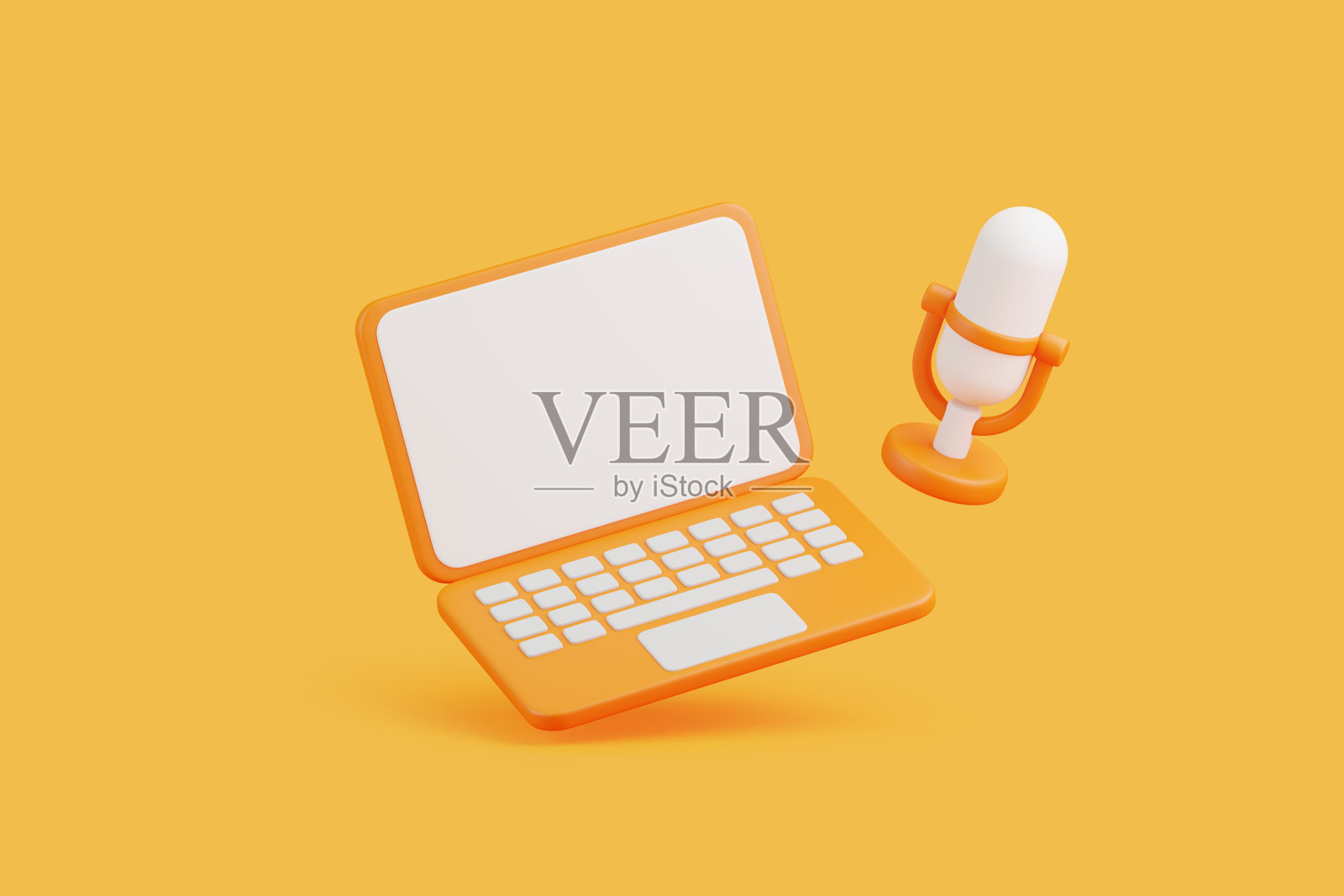 播客录音用的笔记本电脑和麦克风设备设置照片摄影图片