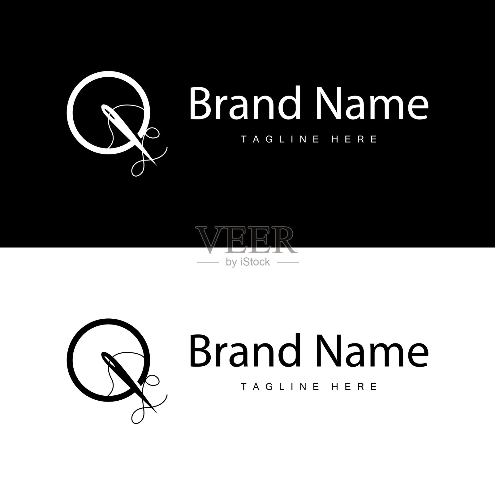 裁缝工具品牌黑色剪影设计的针线标志矢量模板插画图片素材