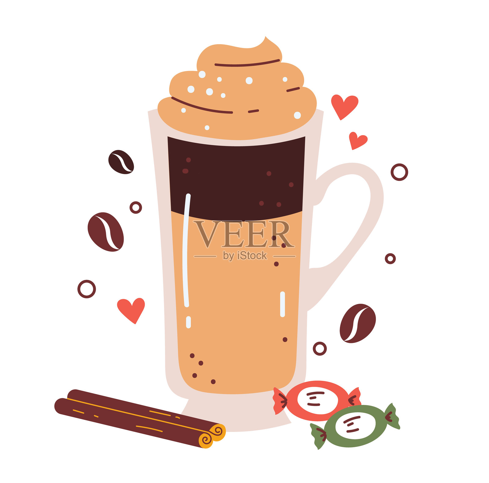 咖啡杯与甜点杯子蛋糕概念。矢量平面图形设计插图插画图片素材