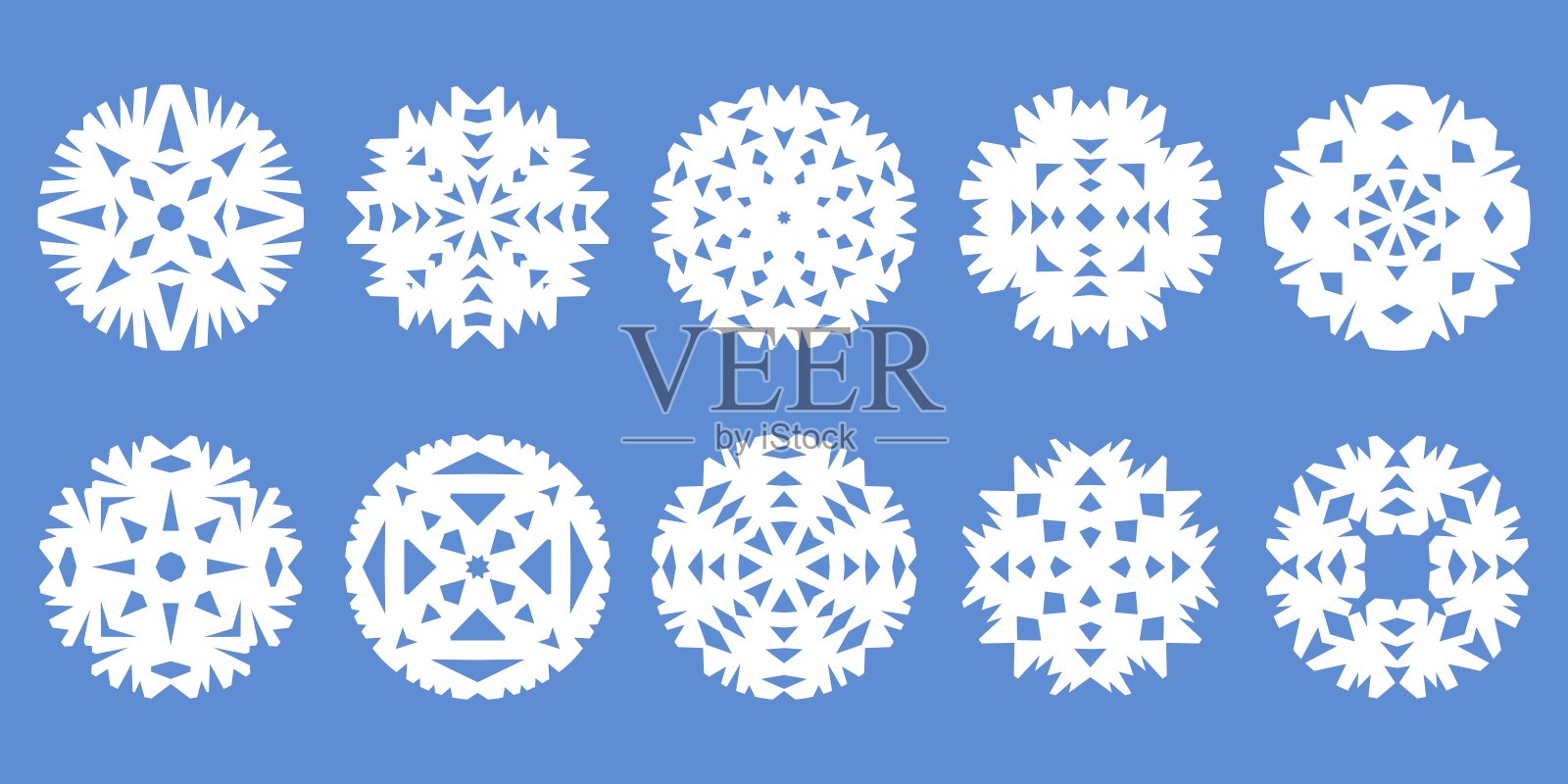 一组由孩子在学校课堂上剪出的纸雪花。插画图片素材