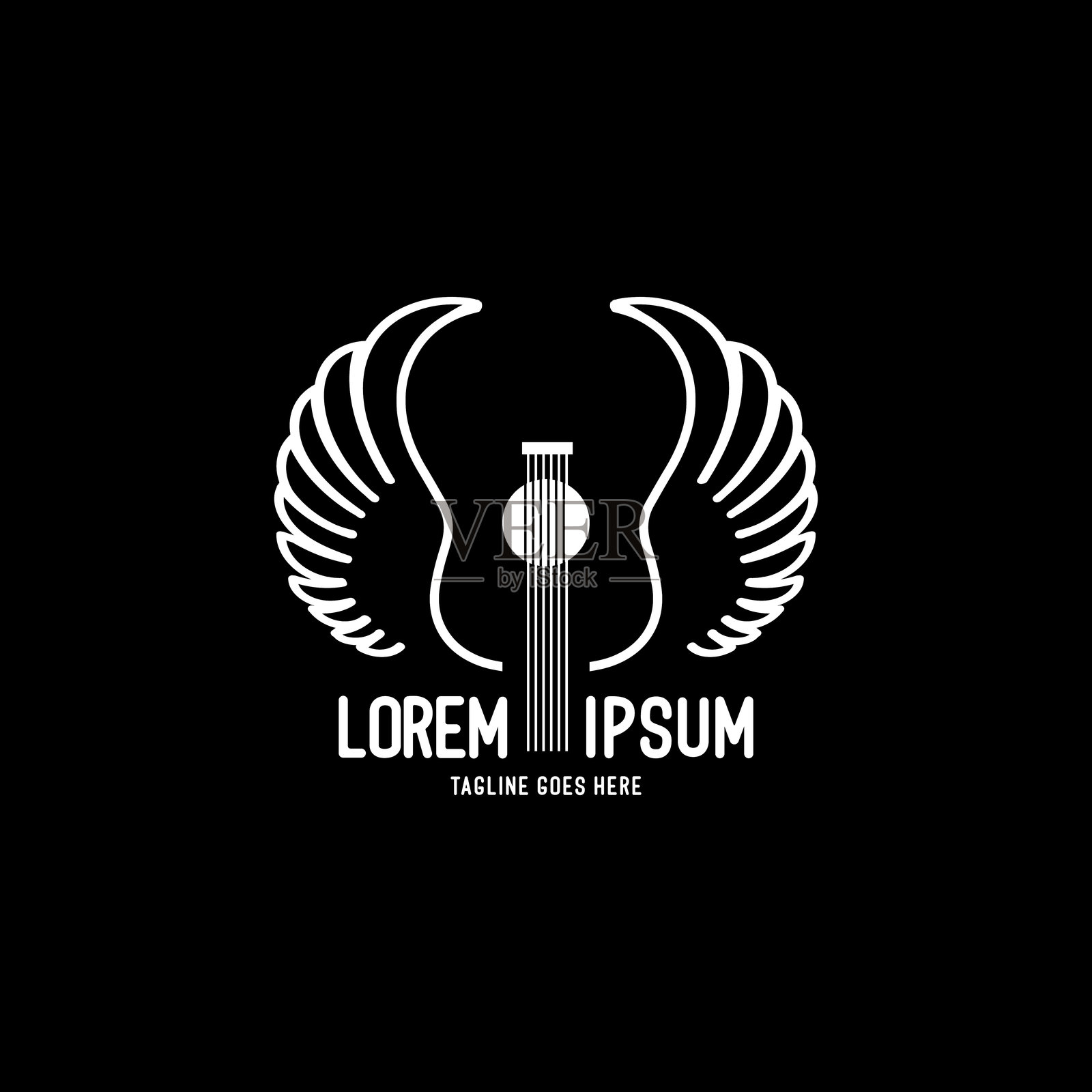 复古吉他翅膀设计，适用于音乐乐队演唱会和音乐节插画图片素材