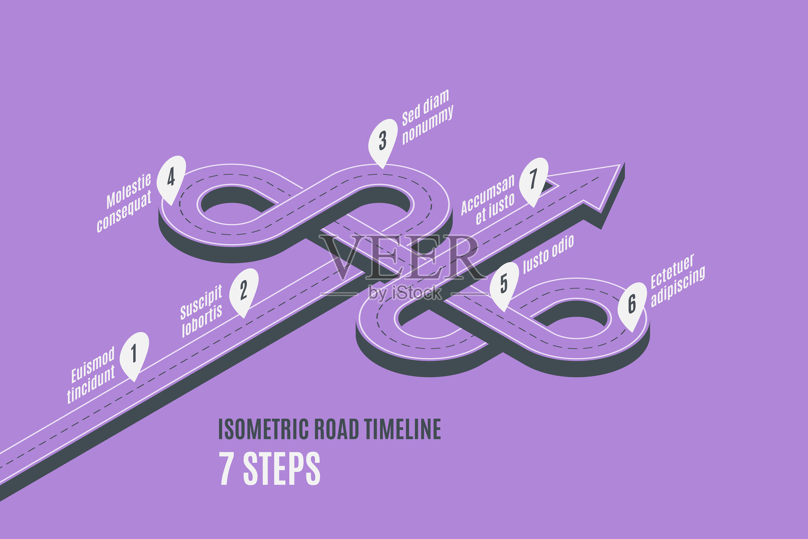 等距导航地图信息图，七步时间线概念。插画图片素材