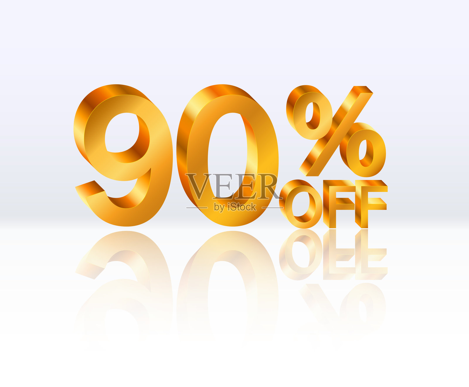 90%折扣。3D金色数字。折扣海报模板。销售折扣，工作进展。矢量插图。插画图片素材