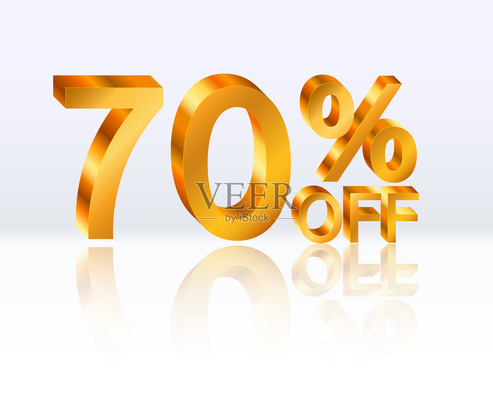 70%折扣。3D金色数字。折扣海报模板。销售折扣，工作进展。矢量插图插画图片素材