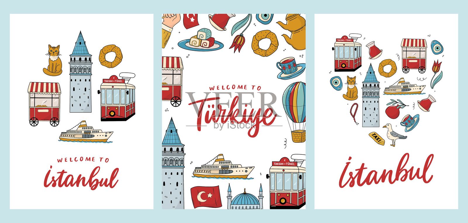 伊斯坦布尔和土耳其主题的贺卡、海报、横幅合集插画图片素材