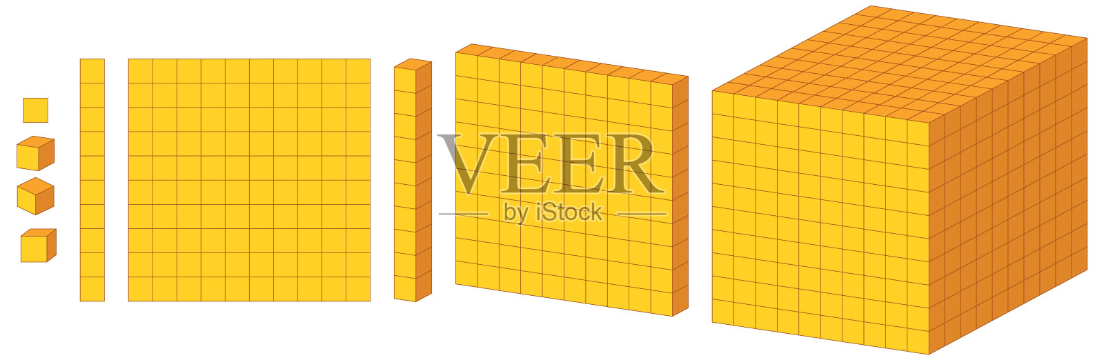 代表数学单位和概念的多彩积木插画图片素材