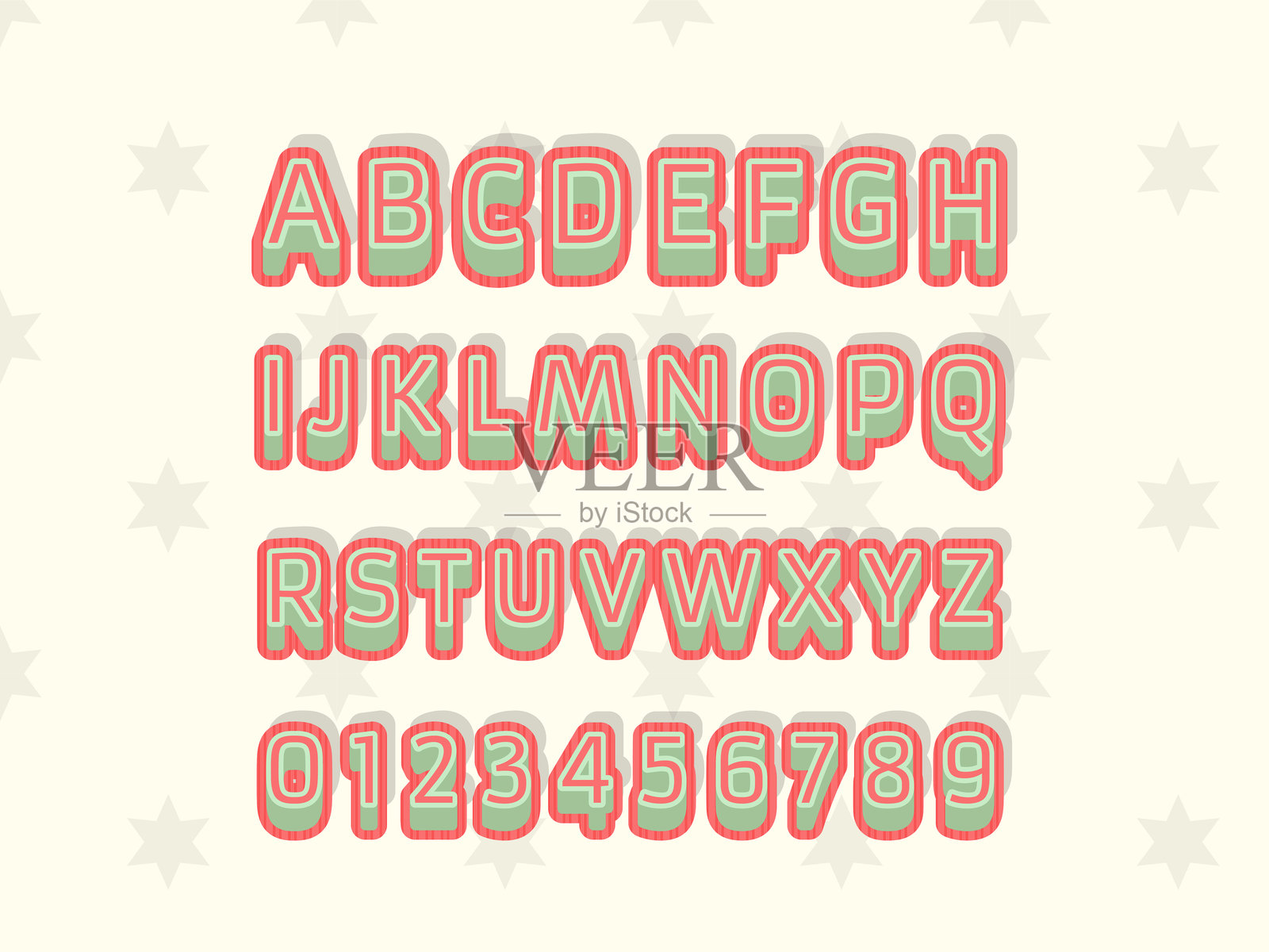 字母3D设计和3D彩色文本效果。文本效果已保存为图形样式。插画图片素材