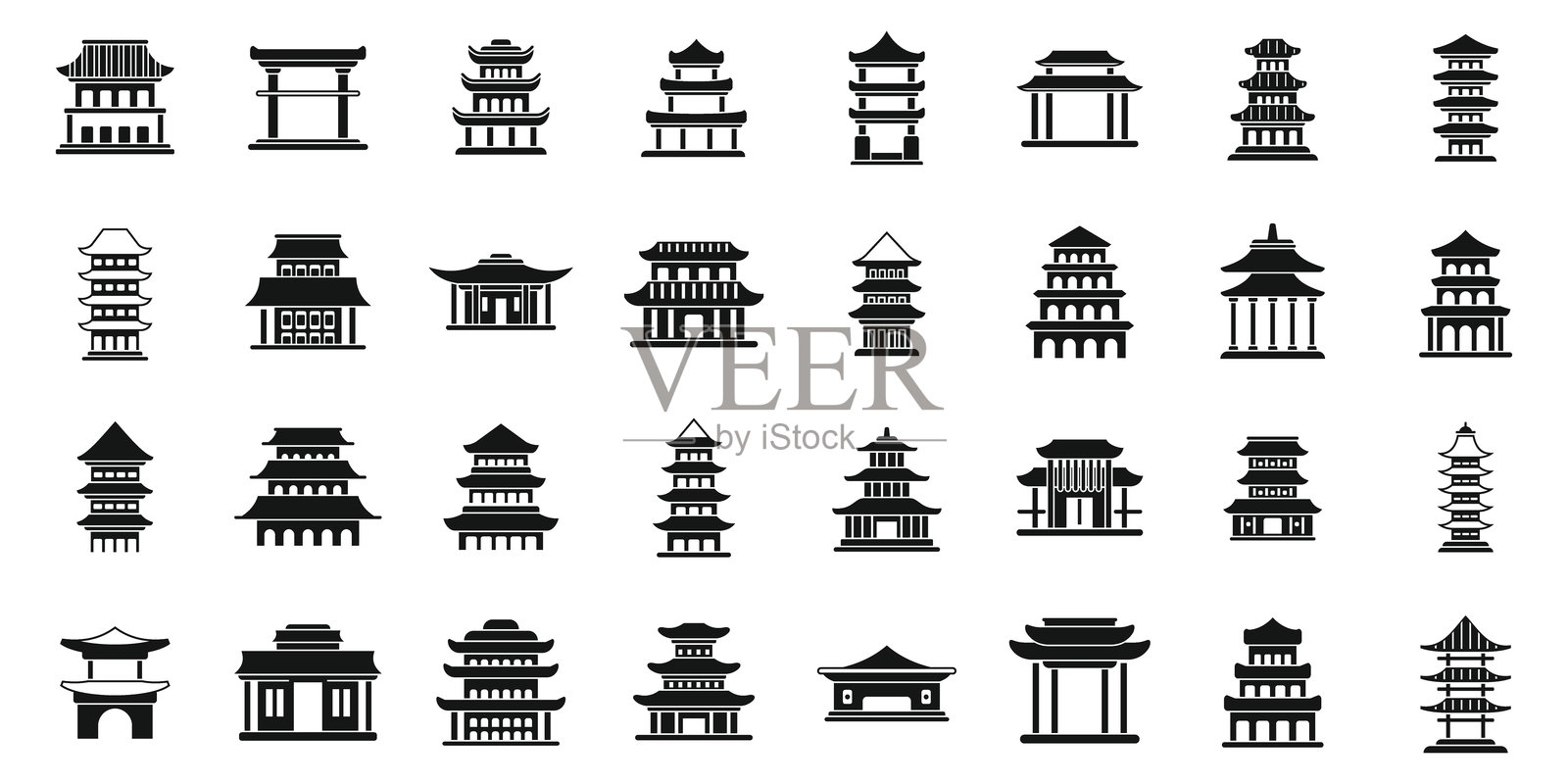 简约的宝塔图标集。亚洲寺庙插画图片素材