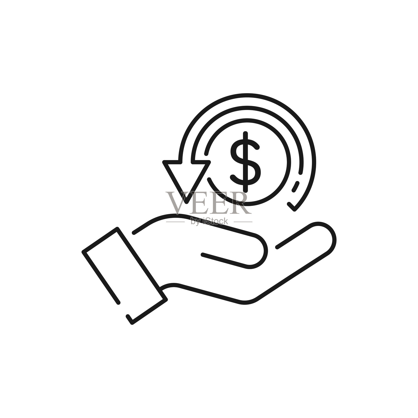 现金返还图标，退还资金，现金返还折扣，白色背景上的细线网页符号 - 可编辑的线条矢量插图 eps10插画图片素材