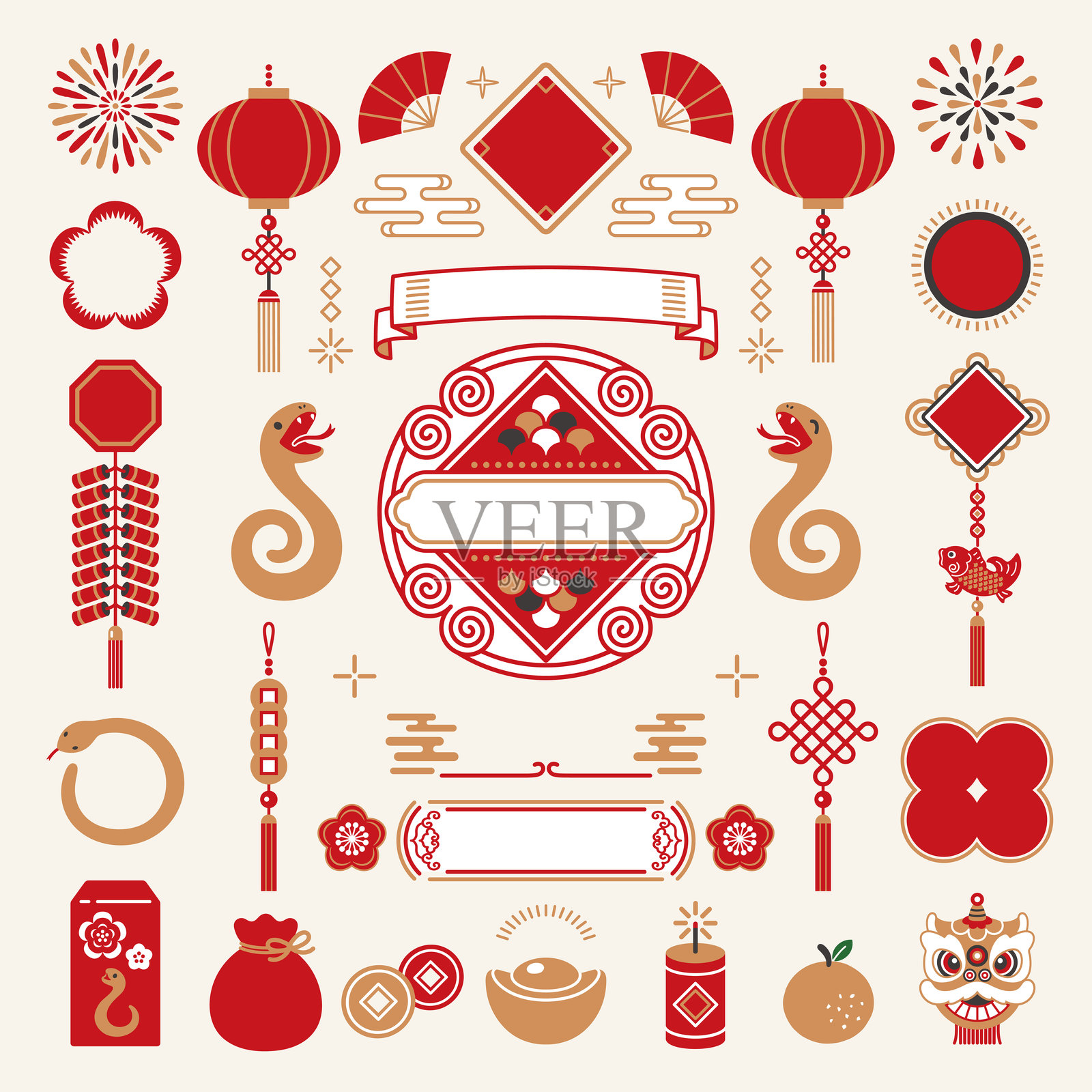 2025年蛇年春节庆祝插图插画图片素材