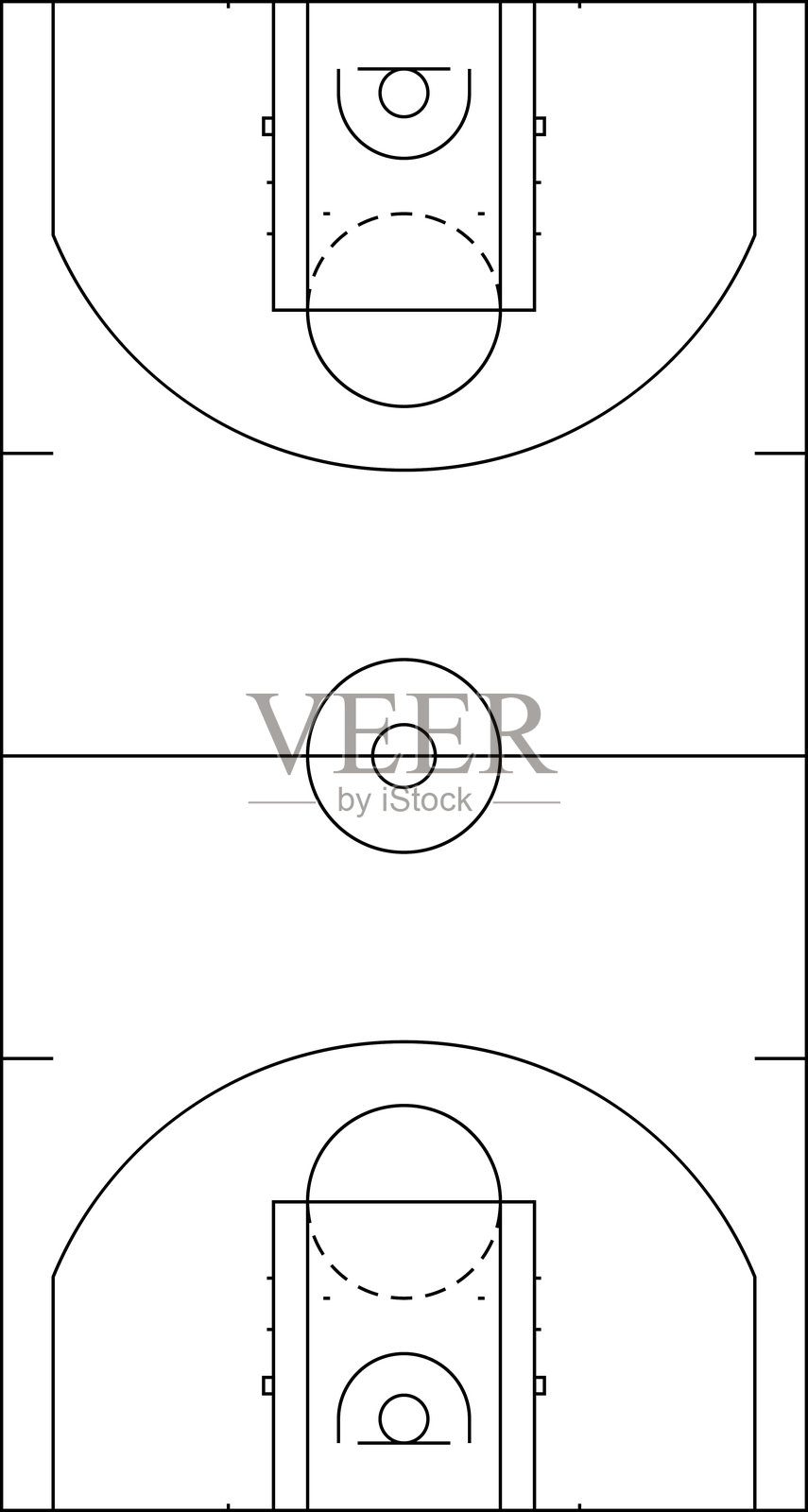 篮球场图标，篮球场尺寸线，篮球场标记，篮球场矢量插图。插画图片素材