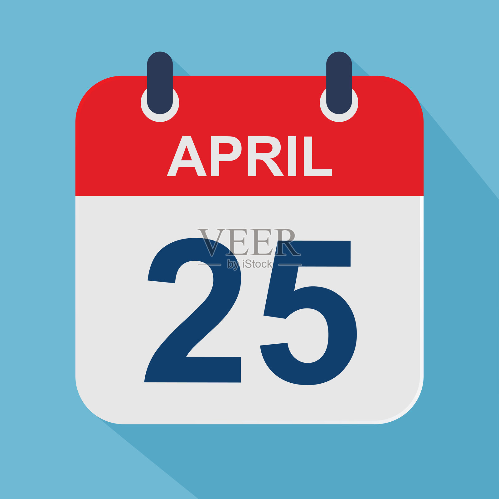 四月二十五日 - 蓝色背景下带阴影的日历图标。插画图片素材