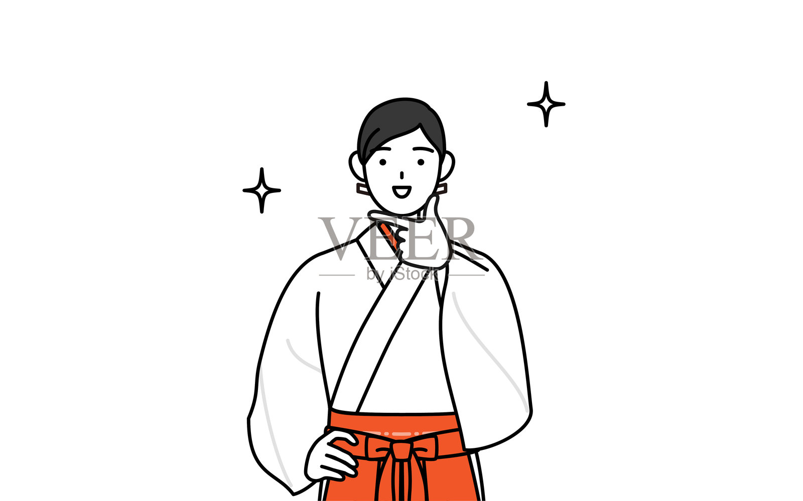 神社的巫女，穿着白色小袖和红色袴，摆出自信的姿势。插画图片素材