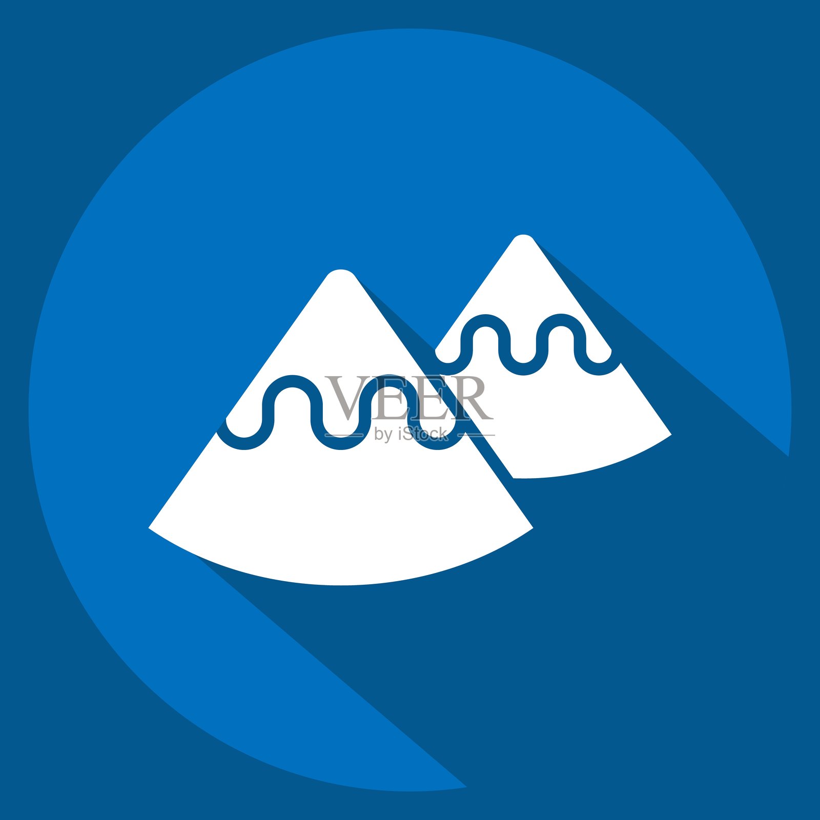 图标山脉，与美洲原住民符号相关。长阴影风格。设计可编辑。插画图片素材